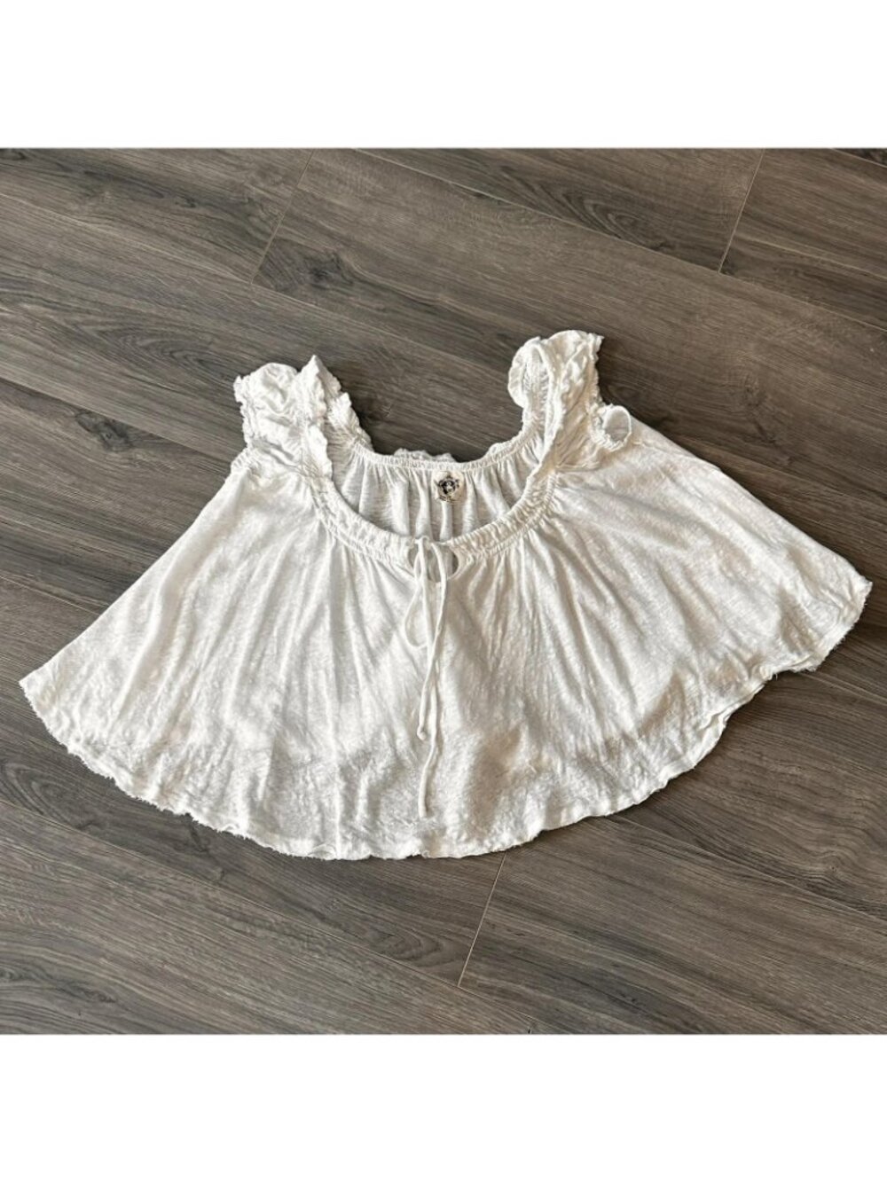 We The Free People Tank Top Women M White Linen Ruffle Strap Cropped Boho Summer - Picture 2 of 12